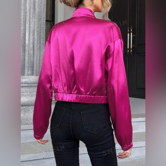 💕 Essence Zip Magenta Satin Jacket 💕 Small 🔥 Never worn! New in bag! 🔥 - Picture 4 of 9
